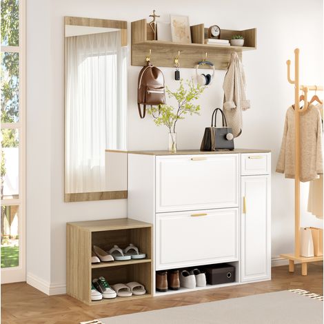 Mobile portascarpe e set da ingresso 4 pezzi bianco e naturale HAVRYA (1/5)