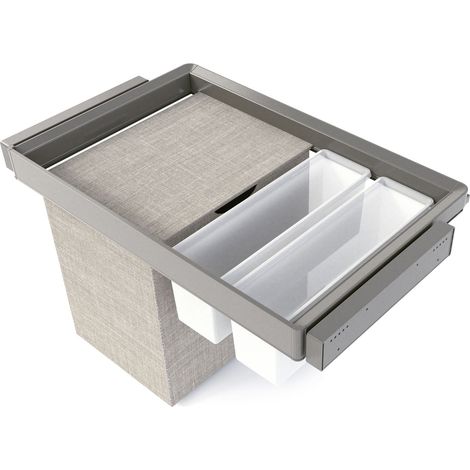 Emuca Kit  2 vassoio ausiliario, 1 cesto portabiancheria e telaio regolabile Quartz per armadi, chiusura ammortizzata e estrazione totale, modulo 80 cm, finitura Titanio (1/5)