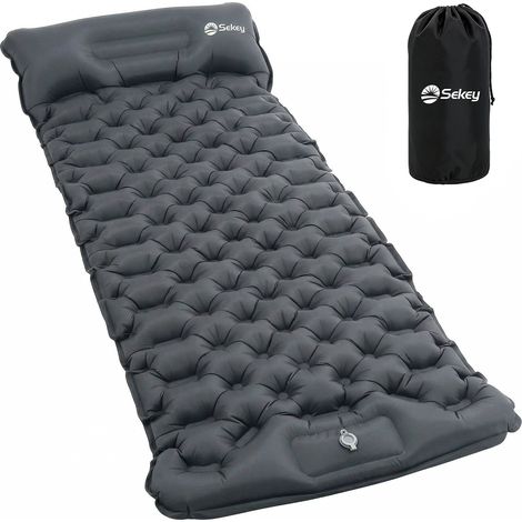Sekey 200 x 70 cm Campingmatte mit Kissen, Isomatte Selbstaufblasend, Camping Matratze Schlafmatte für Camping, Wandern, Strand, Reisen - Grau (1/5)