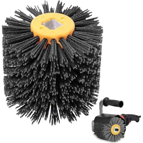 Brosse en nylon, grain 80, brosse de polissage, rouleau abrasif, manchons abrasifs, pour ponceuse, rouleau de satin, brosse en nylon, embouts de ponçage pour le polissage (gris) (1/5)