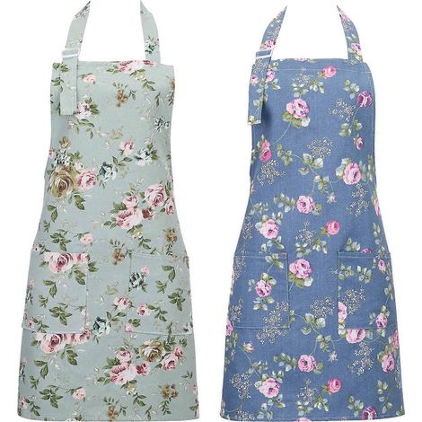 Lot de 2 tabliers fleuris pour femmes, tablier de cuisine ajustable avec motif de roses pour cuisiner et pâtisser (Bl (1/5)