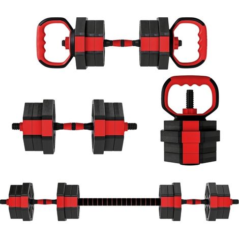 Set de mancuernas 4 en 1 ajustable de 20 kg rojo para entrenamiento en casa (1/5)