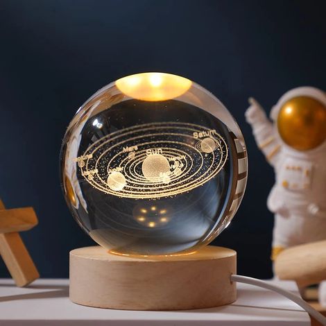 Veilleuse boule de cristal galaxie 3D avec base lumineuse LED, lampe boule de cristal système solaire 3D, cadeau d'anniversaire idéal pour les adolescents (1/4)