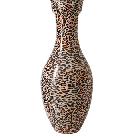 Vase haut en métal motif léopard - caramel et noir (1/2)