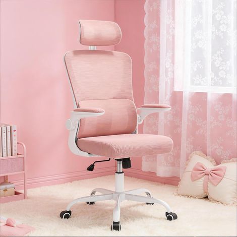 Sedia da ufficio 69.5x62x116-123.5 cm rosa in metallo e rete con poggiatesta regolabile (1/5)