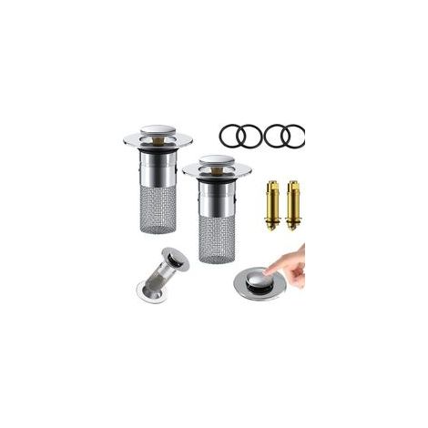 Filtro per capelli retrattile per lavabo (2 pezzi) con cestello filtrante in acciaio inox rimovibile e tappo di scarico. - Crezuo