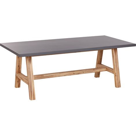 Mesa de jardín moderna de cemento 200 x 100 cm base de madera de acacia estilo industrial gris madera clara Tonnare