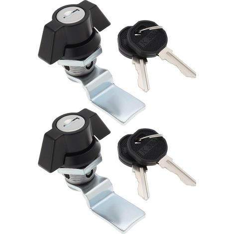Set of 2 zinc alloy quarter-turn locks with cut-out keys for control cabinet, meter cabinet, small dispenser, toggle cylinder, black (1/5)