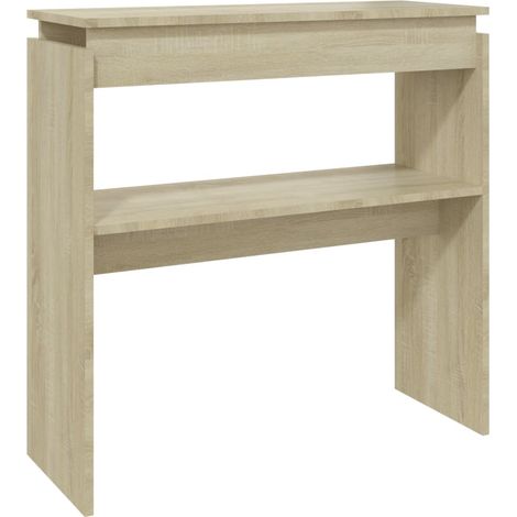 Pratico tavolino consolle per un ingresso organizzato 80 x 30 x 80 cm in multistrato color rovere DEC031963