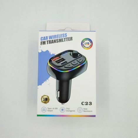 Car FM transmitter, Bluetooth V5.4, hands-free calling, music playback, 5V/3A dual USB car charger, TYPE-C -- C23 (with packaging) (1/3)