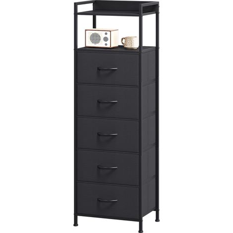 Somdot Commode Chambre avec Rangement Ouverte - 5 tiroir en Tissu - 29P x 38,7l x 107H - Noir