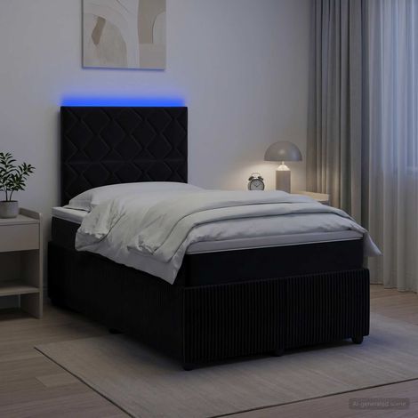 Lit boxspring LED avec matelas Noir 120 x 190 cm Velours (1/5)