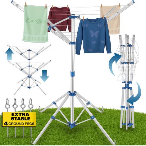 MONZANA® Freestanding Rotary Washing Line, 4 Arms, 14 Metres of Clothesline, 104x104x160cm, Washing Line Airers Clothes Airer Outdoor Portable Foldable Indoor Outdoor Dryer Caravan Motorhome Campervan