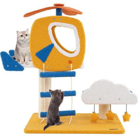 Pour Chat et Chaton Accès Facile par Échelle Tour Arbre à Chat Perchoir Hélicoptère et Base Stable Jaune (1/5)
