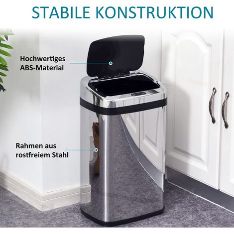 Poubelle automatique 30L avec détecteur infrarouge, forme carrée, acier inoxydable, seau intérieur en option pour gestion hygiénique des déchets (1/5)