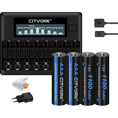 Batería recargable, cargador LCD, alta capacidad, 1 cargador para 4 pilas AAA (1/2)