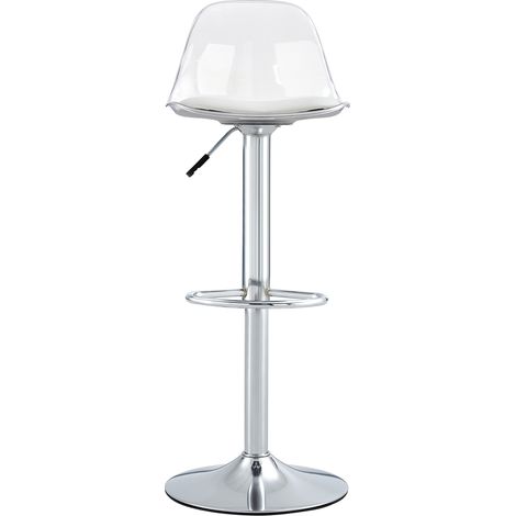 Lot de 2 tabourets de bar réglables avec dossier transparent et pieds métalliques argentés (1/5)