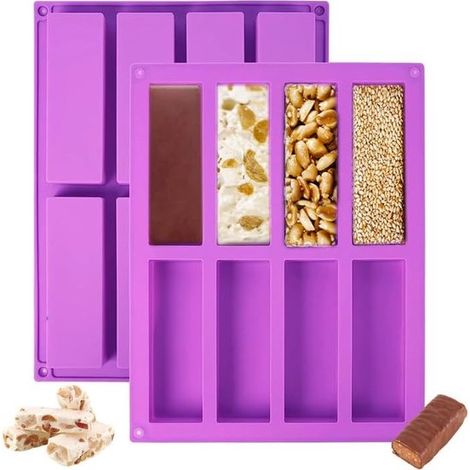 2-teilige Müsliriegelform aus Silikon mit Antihaftbeschichtung 8 Mulden rechteckige Silikonform zum Backen von Riegeln auch für Brot Brownies und (1/5)