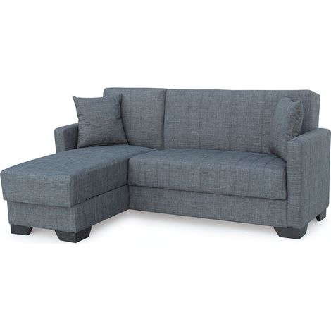 Canapé-lit Clic-Clac avec rangement revêtement en tissu gris, sofa Convertible 3 places - Longueur 215 x Hauteur 84 x Profondeur 60/170 cm (1/5)