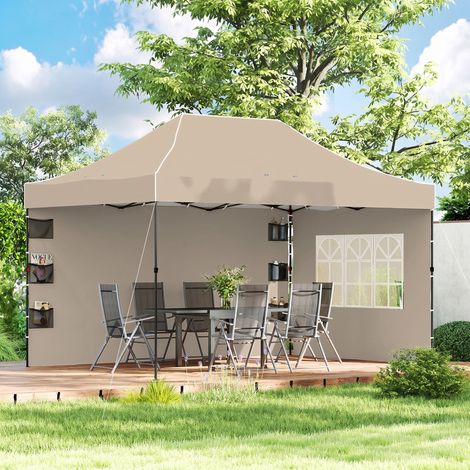 Gazebo Pop Up Pieghevole con Pareti Laterali e Finestre, 2.9x4.3 m, in Metallo e Tessuto Oxford, Marrone Sabbia (1/5)