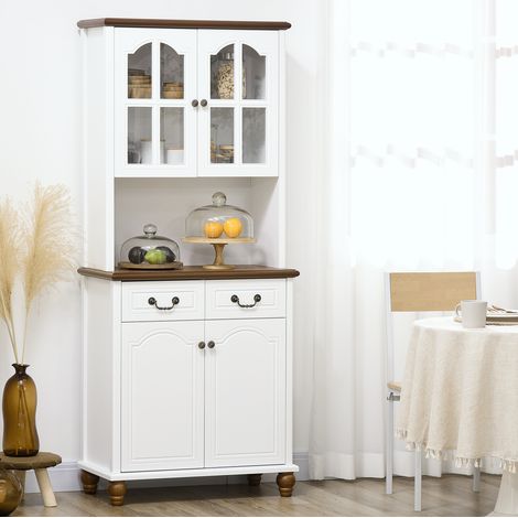 Vaisselier 76/38/182 cm blanc avec vitrines et 2 tiroirs (1/5)