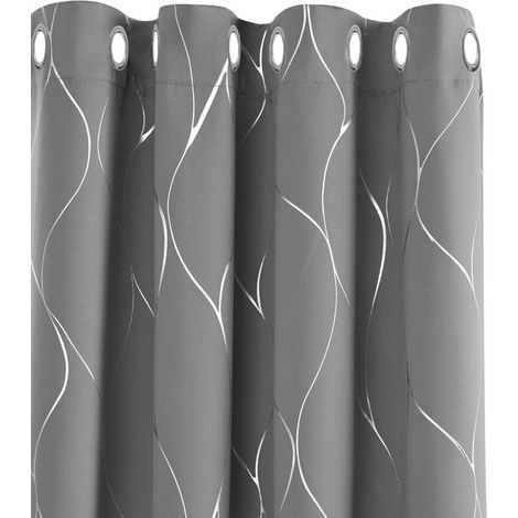 Lot de 2 Rideau Occultant Rideau Salon Isolant Thermique Anti Froid a Oeillets avec Motif Argente Gris Clair 140x245cm (1/5)