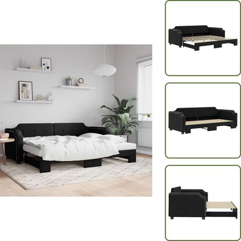 Lit de jour avec gigogne sans matelas noir 90x200 cm - Canapé Convertible - Lit Deux Places - Lit D'appoint - Meuble Multifonction - Literie (1/5)
