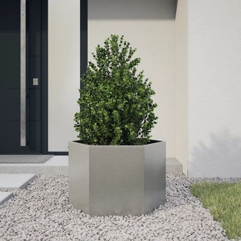 Jardinière Pot de Fleurs hexagone 69x60x45 cm acier inoxydable CFW24856 (1/4)