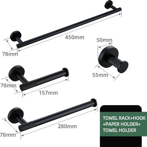 (kit-45) Accessoires de salle de bain noirs en laiton moleté : porte-papier toilette, porte-serviettes, étagère, porte-serviettes simple, crochet pour brosse WC (1/5)