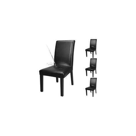 Lot de 4 housses de chaise extensibles en similicuir PU noir (1/5)