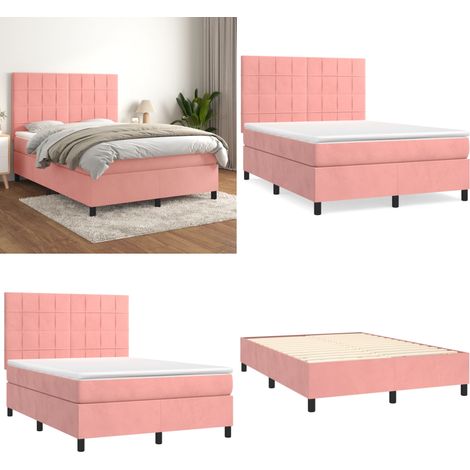 Boxspringbett mit Matratze Rosa 140x200 cm Samt - Boxspringbett - Samtbett - Rosa Bett - Doppelbett - Bett Mit Kopfteil - Home & Living (1/5)