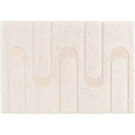 Tapis rectangulaire à poils longs motif géométrique écru 120 x 170 cm
