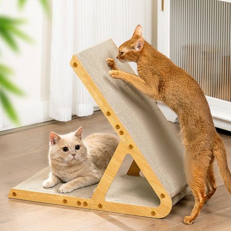 Griffoir Chat Forme A, Grattoir Triangulaire 2-en-1 (Vertical et Plat), Carton Ondulé Réversible Double Face, Planche Idéale pour Félin Moyen ≤ 7kg, Protège Meubles, Moyen (1/5)