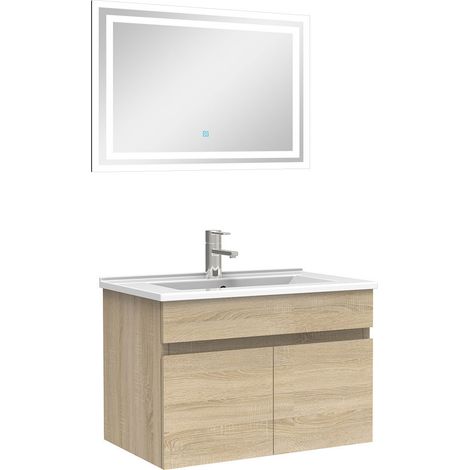 Ocean Ensemble Salle De Bain 60cm meuble Chêne Wotan avec miroir lumineux (1/5)