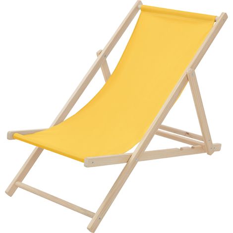 ECD Germany Liegestuhl klappbar, Gelb, aus Holz, verstellbare Rückenlehne, 3 Liegepositionen, bis 120 kg, Sonnenliege Gartenliege Strandliege Strandstuhl Holzklappstuhl, für Garten, Balkon & Strand