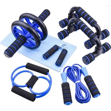 Set de fitness 6-en-1 – Bleu – Pompes, abdos, corde à sauter, résistance – Entraînement complet à domicile (1/4)