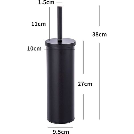 Closed toilet brush, closed design toilet brush holder with black toilet brush and replaceable toilet brush head Ø 9.5 cm, Steel, (1/3)