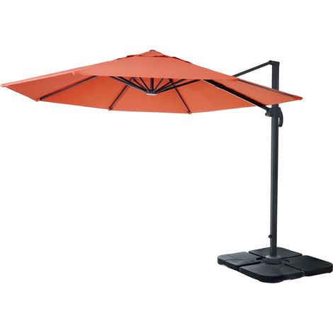 [NON UTILIZZATO] Ombrellone parasole decentrato HHG-535 rotondo 3 m arancione girevole con base