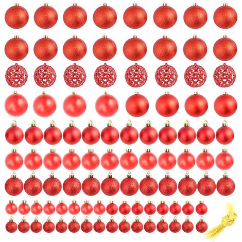 Ensemble de boules de Noël 100 pcs 3/4/6 cm Rouge