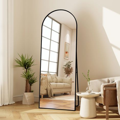 JOOKGBD-Ganzkörperspiegel 177x77 cm,gewölbter Standspiegel,hängend oder lehnend an die Wand,Rahmen aus Aluminiumlegierung,Hartglas,Groß Wandspiegel für Schlafzimmer Garderobe Wohnzimmer,Schwarz