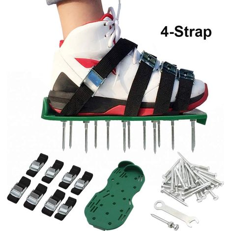 Aireador de césped Lawn Shoes con 4 correas y clavos de acero de 5,5 cm. Solución eficaz para airear el césped o el jardín V7056