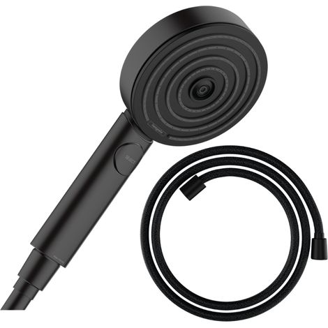 HANSGROHE Pulsify Select EcoSmart 105 Rociador de ducha Relaxation de 3 chorros en negro mate + Flexo de ducha HANSGROHE Designflex 160 cm negro mate