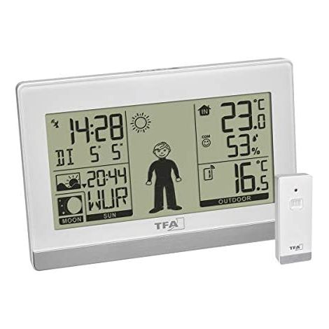 TFA Dostmann Weather Boy 35.1159.02 Stazione meteorologica digitale con sensore esterno, temperatura interna ed esterna, fasi lunari, colore bianco