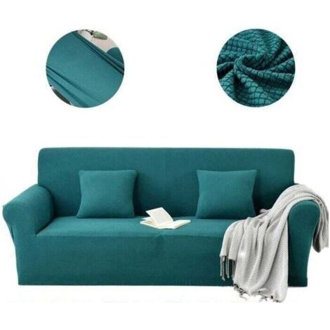 Housse canapé 2 places Housse de canapé Super Extensible 145-180cm Cyan Housse Canapé Extensible Universelle Housse Canape Épais Doux Fit pour pour Chiens Cat Pet Friendly (1/5)