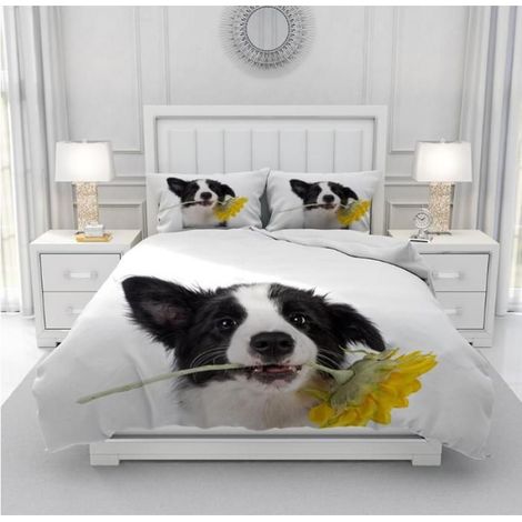 1 Parure de lit motif chien, Housse de couette 240x260 cm, Microfibre douce, 2 taies d'oreiller, Chambre enfant (1/4)