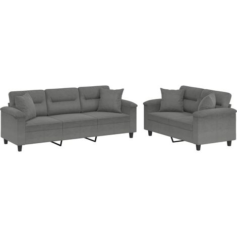 Maison Exclusive - Set Divani 2 pz con Cuscini Grigio Scuro in Tessuto Microfibra