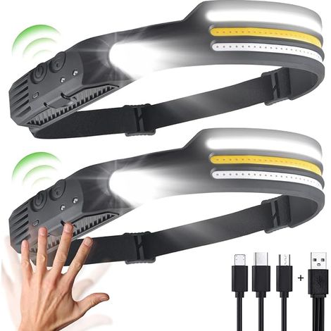 2 lampade frontali, lampada frontale a LED ricaricabile, lampada frontale ultra potente per la corsa, alimentata a batteria, torcia USB, luce per trail running, fascia luminosa impermeabile per bambin (1/5)