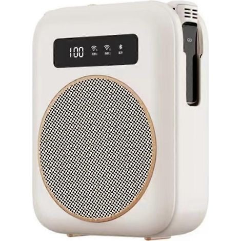 Mégaphone Bluetooth avec microphone cravate magnétique sans fil, compatible avec les salles de classe, le yoga et les réunions, beige. (1/5)