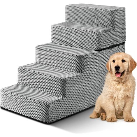 Grey Non-Slip Dog Stairs with Removable Washable Cover 38 cm W x 75 cm D x 57 cm H (1/5)