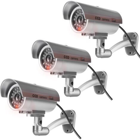 3 pièces de fausse caméra : Caméra factice, caméra de surveillance factice avec lumière LED clignotante, caméra factice extérieure, fausse caméra factice avec lumière LED, caméra factice de sécurité (1/5)